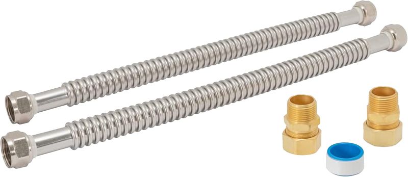 Photo 1 of Eastman Electric Water Heater Installation Kit, 3/4 x 18 Inch Corrugated Stainless Steel Water Heater Connectors, 48281
