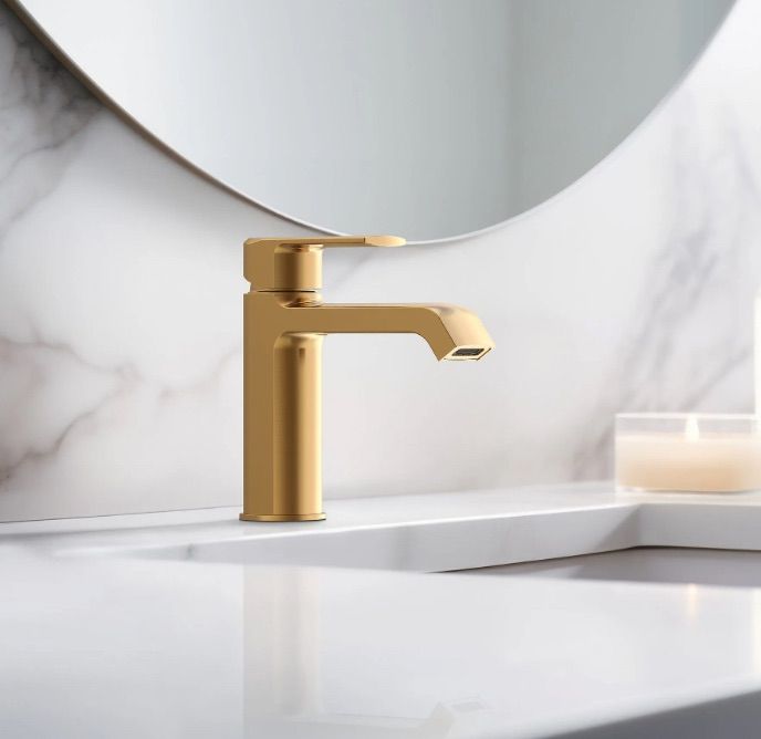 Photo 1 of Project Source Grayford Brushed Bronze Single hole 1-handle WaterSense High-arc Residential Handle Bathroom Sink Faucet with Drain with Deck Plate