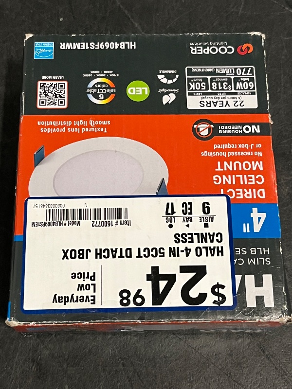 Photo 1 of HALO White 4-in 750 -Lumens Switchable white Round Dimmable LED Canless Wet rated Recessed Downlight
