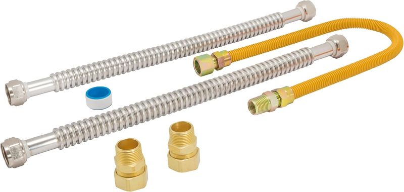 Photo 1 of Eastman Gas Water Heater Installation Kit, 18 Inch Corrugated Stainless Steel Water Heater Hoses, 24 Inch Yellow Gas Supply Connector, 48280