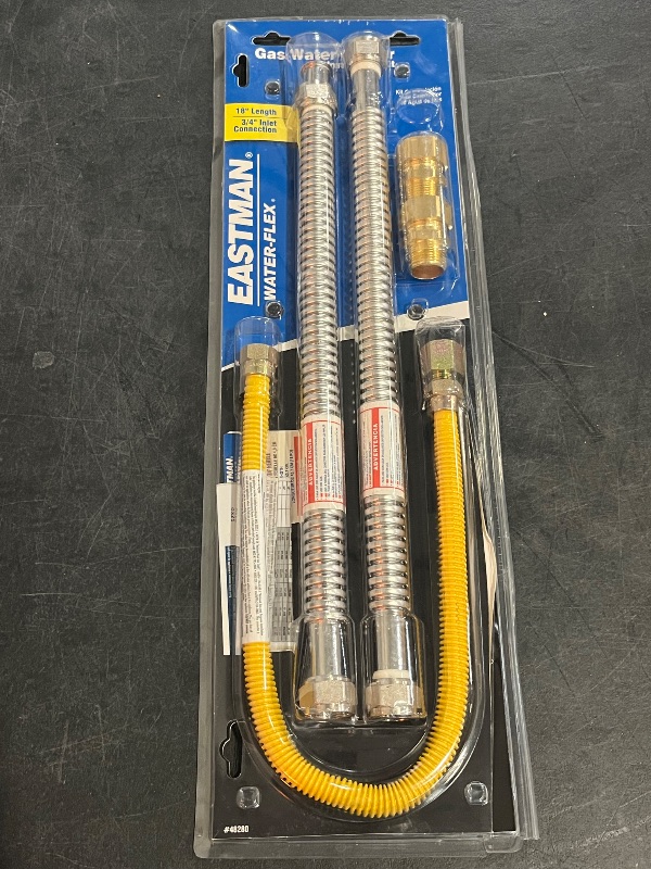 Photo 1 of Eastman Gas Water Heater Installation Kit, 18 Inch Corrugated Stainless Steel Water Heater Hoses, 24 Inch Yellow Gas Supply Connector, 48280