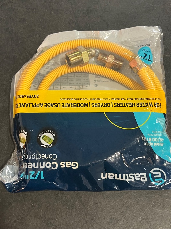 Photo 1 of EASTMAN 72-in 1/2 -in MIP Inlet x 3/4 -in MIP Outlet Stainless steel Gas connector
