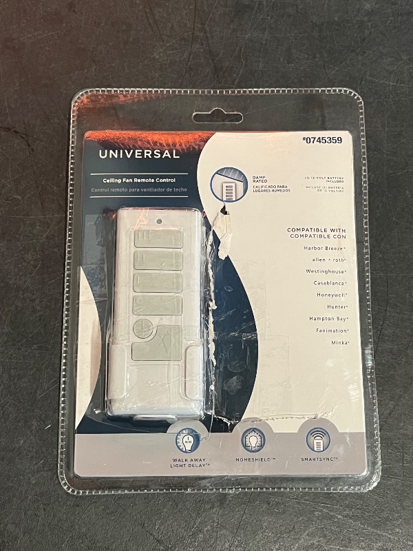 Photo 1 of Harbor Breeze Universal 4.72-in 3 -Speed 3 -Setting White Plastic Indoor/Outdoor Slope Ceiling Compatible Handheld Ceiling Fan Remote with Receiver Included
