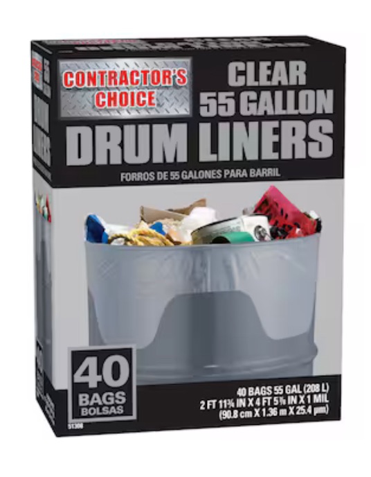 Photo 1 of Contractor's Choice Contractor 55-Gallon Scent free Clear Outdoor Plastic Construction Flap Tie Trash Bag 40 -Count
