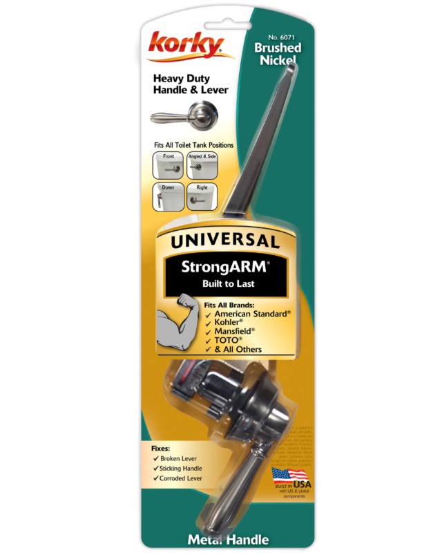 Photo 1 of Korky StrongARM Faucet Style Toilet Tank Lever and Handle 8-in Front/Side/Neo-angle Mount Brushed Nickel Universal Fit Handle with lever