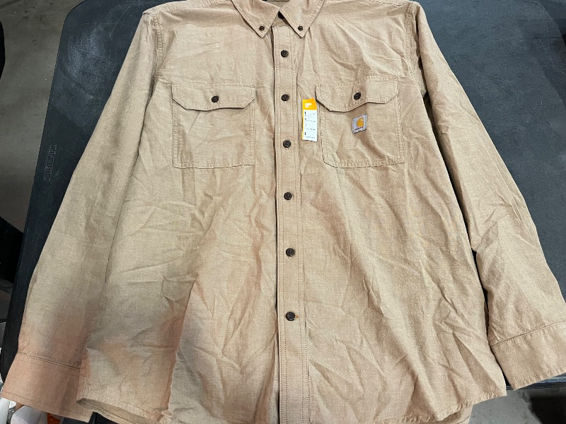 Photo 1 of (L) Carhartt Men's Brown Medium weight Chambray Long sleeve Solid Button-down shirt ( Large )
