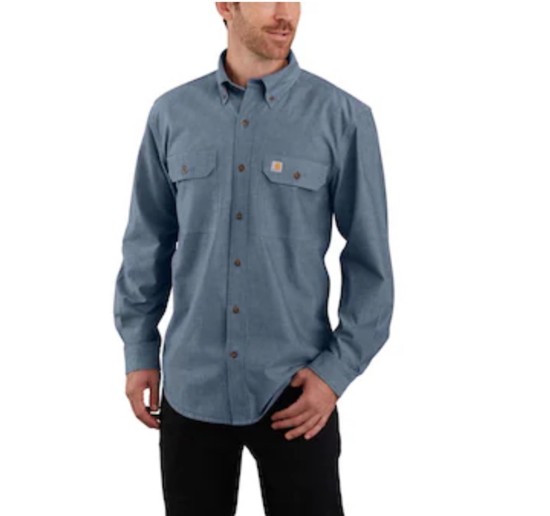 Photo 1 of (L) Carhartt Men's Blue Medium weight Chambray Long sleeve Button-down shirt ( Large )