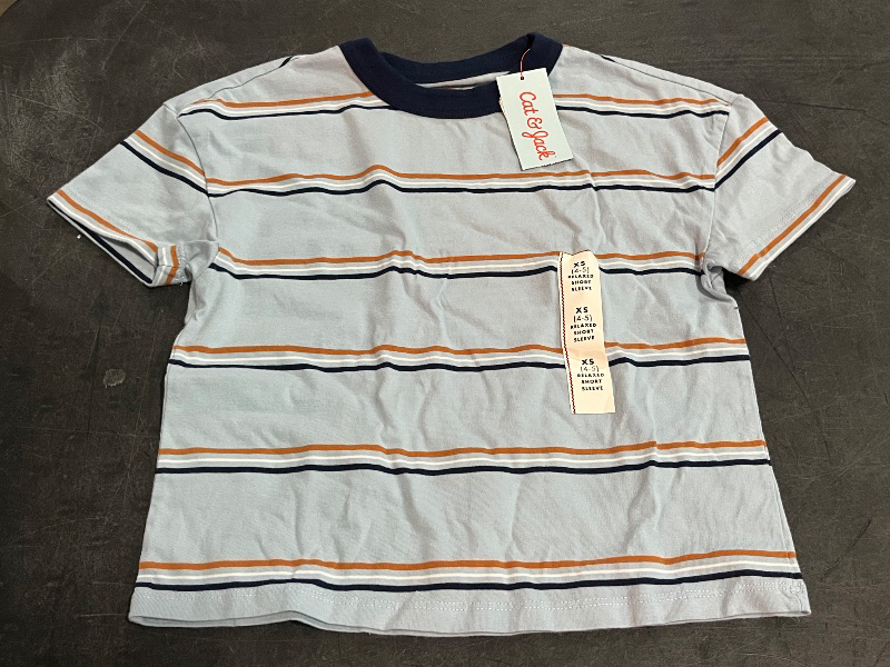 Photo 1 of (XS) Boys' Short Sleeve Striped Oversized T-Shirt - Cat & Jack™ Light Blue XS
