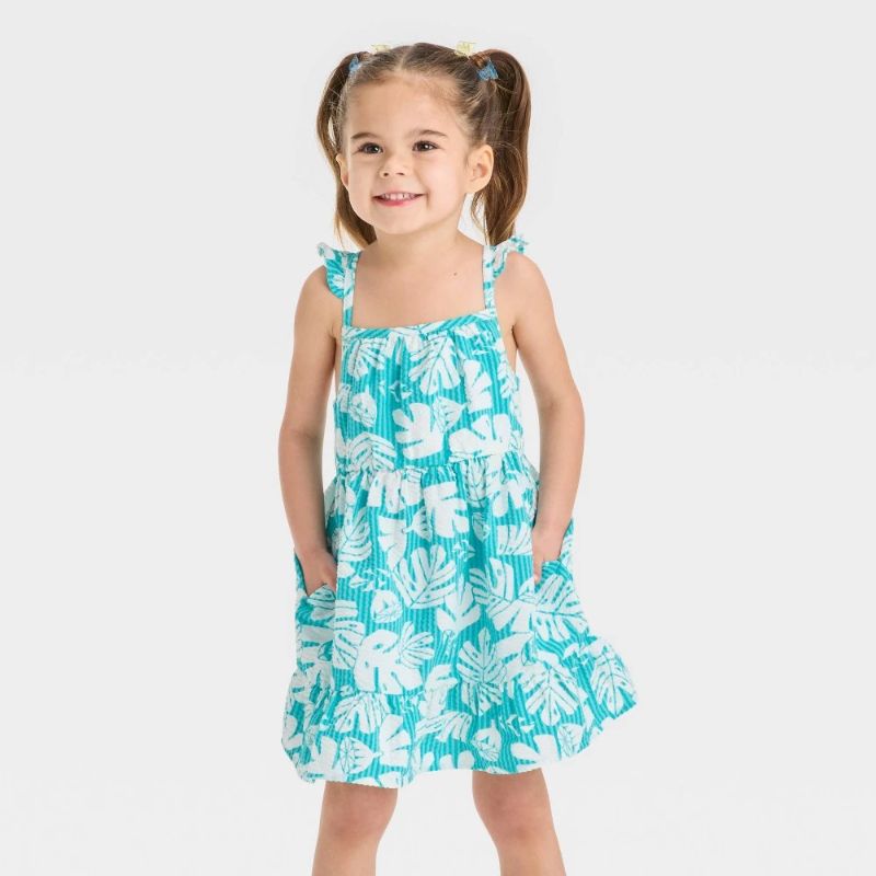 View 1 of 3T Toddler Girls' Palm Printed Tank Dress - Cat & Jack™ Turquoise Blue 3T
