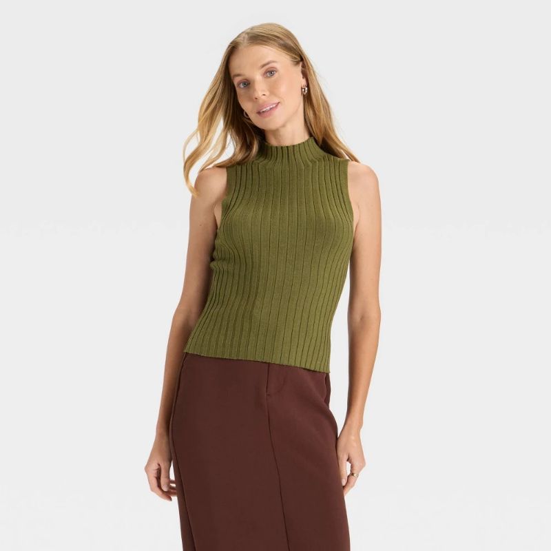 Photo 1 of (S) Women's Mock Neck Ribbed Sweater Tank - a New Day™ Olive Green S