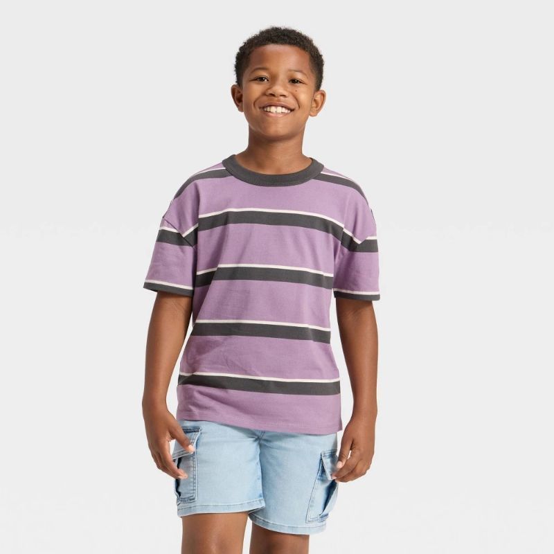 Photo 1 of (M) Boys' Short Sleeve Striped Oversized T-Shirt - Cat & Jack™ Brick Red M