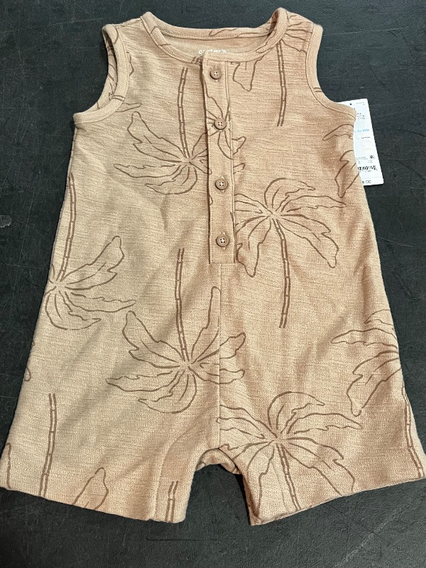 Photo 1 of 18M Carter's Just One You® Baby Boys' Solid Textured Palm Romper - Brown 18M: Cotton-Polyester Blend, Henley Neckline, Botanical Pattern
