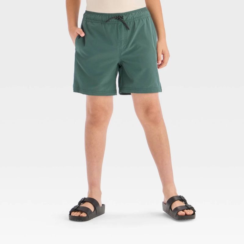 View 1 of (S) Boys' Quick Dry 'Above the Knee' Pull-on Shorts - Cat & Jack™ Dark Teal Green S: Recycled Polyester, Spandex, Drawstring
