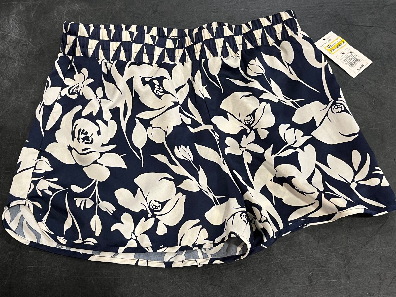 Photo 1 of (M) Women's High-Rise Satin Pull-on Shorts - a New Day™ Navy Blue Floral M: Elastic Waistband
