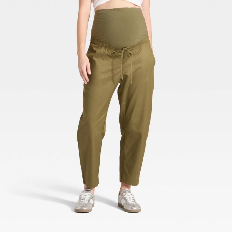 Photo 1 of (L) Over the Belly High-Rise Barrel Leg Chino Maternity Pants - Isabel Maternity by Ingrid & Isabel™ Olive Green L
