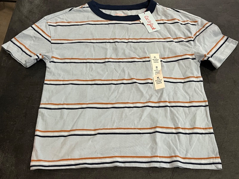 Photo 1 of (M) Boys' Short Sleeve Striped Oversized T-Shirt - Cat & Jack™ Light Blue M