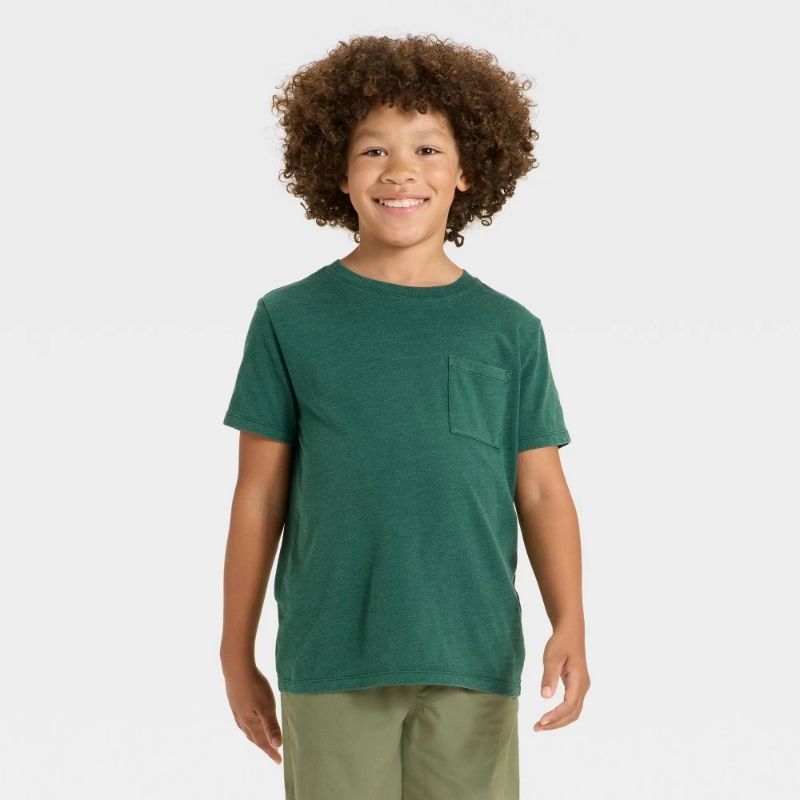 View 1 of (XS) Boys' Short Sleeve Washed Pocket T-Shirt - Cat & Jack™ Dark Green XS