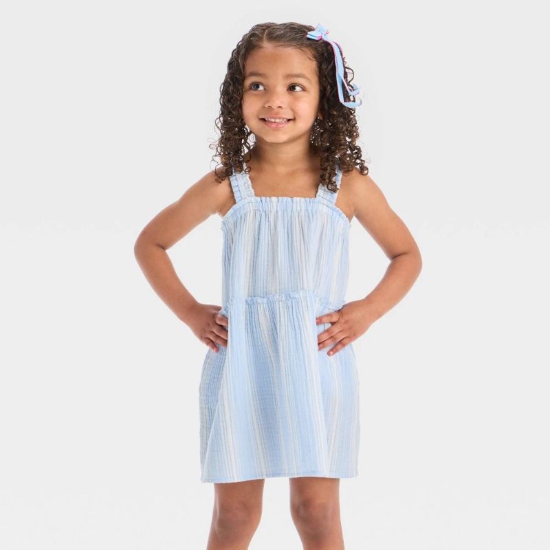 Photo 1 of 2T Toddler Girls' Multi Striped Tank Gauze Dress - Cat & Jack™ Cream/Blue 2T
