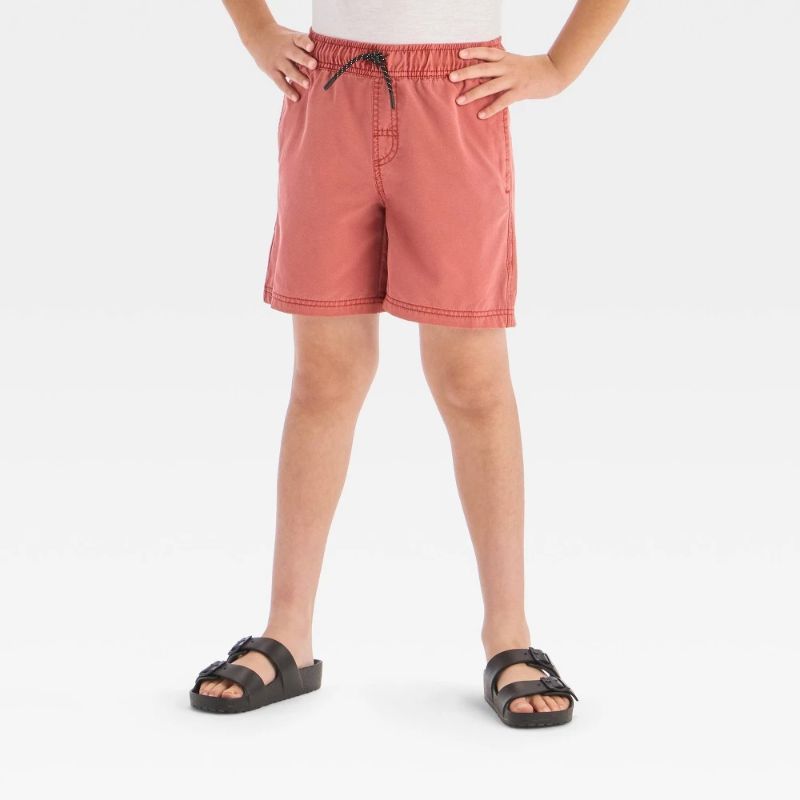 Photo 1 of (L) Boys' Quick Dry 'Above the Knee' Pull-on Shorts - Cat & Jack™ Red L: Lightweight Poplin, Mid Rise, Drawstring
