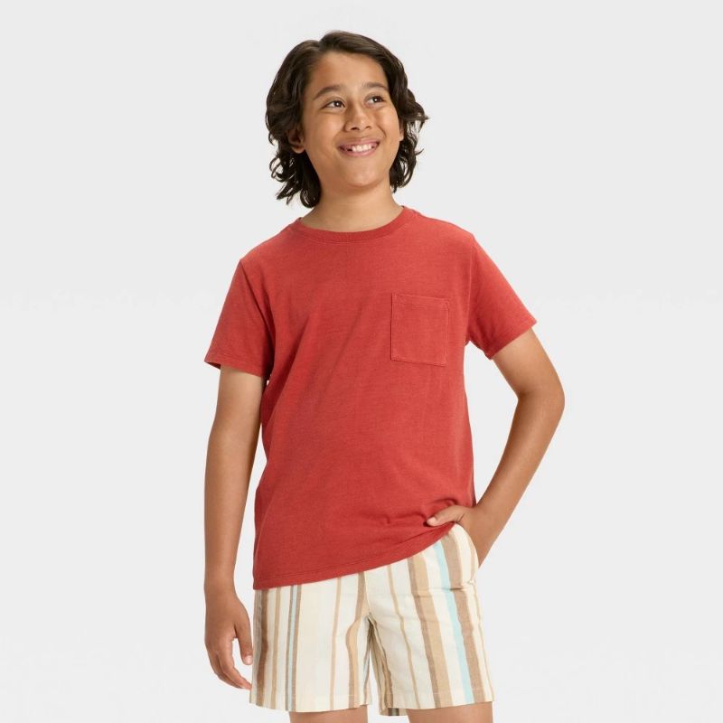 Photo 1 of (L) Boys' Short Sleeve Washed Pocket T-Shirt - Cat & Jack™ Brick Red L