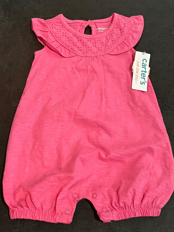 Photo 1 of 12M Carter's Just One You® Baby Girls' Eyelet Solid Romper - Pink 12M: Cotton, Snap Closure, Flutter Sleeve