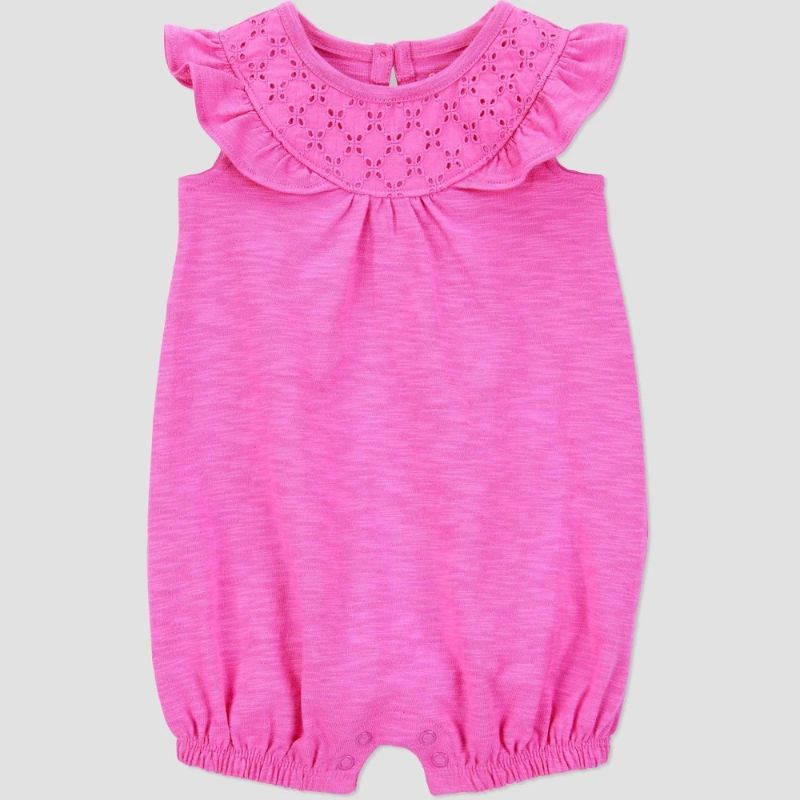 Photo 1 of 12M Carter's Just One You® Baby Girls' Eyelet Solid Romper - Pink 12M: Cotton, Snap Closure, Flutter Sleeve