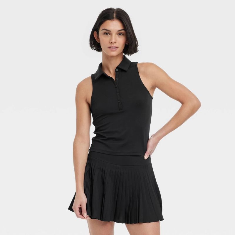 Photo 1 of (L) Women's Polo Tank Top - All in Motion™ Black L: Recycled Polyester, Spandex, Moisture Wicking, UPF 50+
