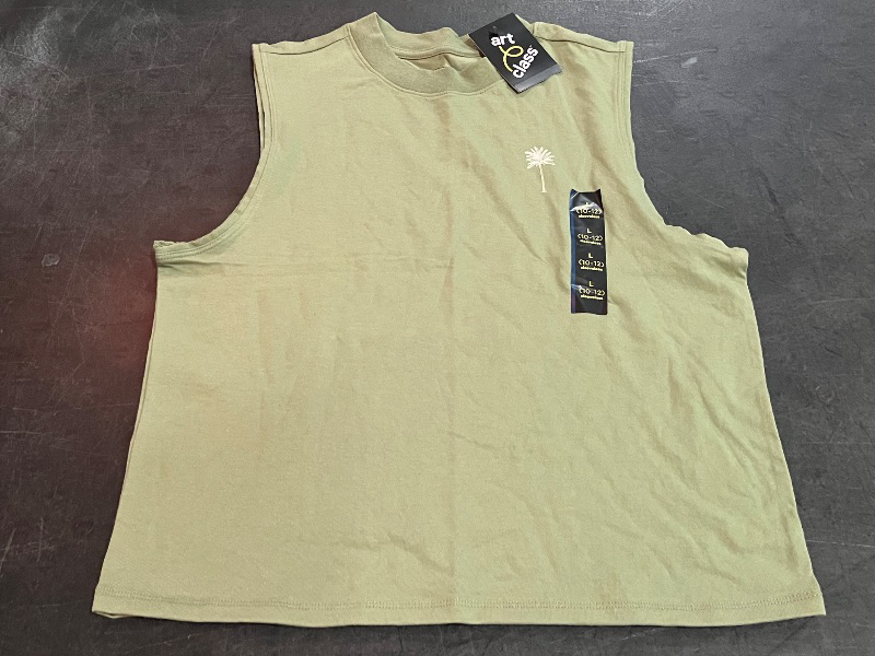 View 2 of (L) Boys' Palm Graphic Cutoff Tank Top - Art Class™ Sage Green L: Botanical Pattern, Crew Neck