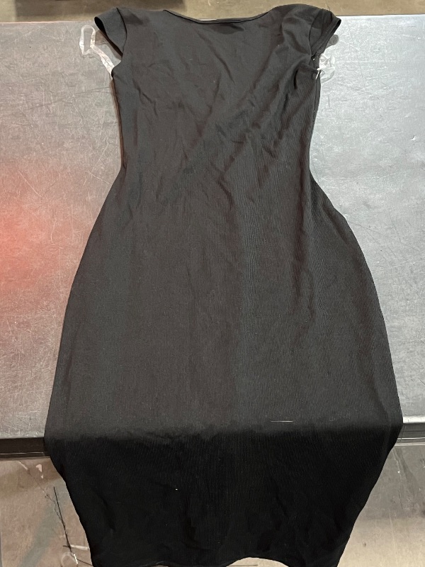 Photo 1 of (S) Women's Cap Sleeve Ribbed MIDI T-Shirt Dress - Wild Fable™ Black S: Jacquard Knit, U Back, Back Slit
