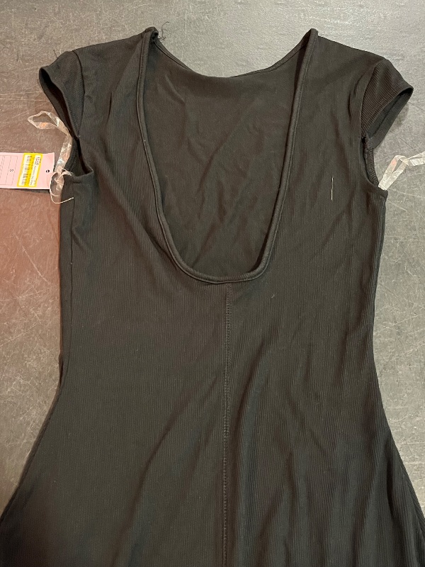 Photo 1 of (S) Women's Cap Sleeve Ribbed MIDI T-Shirt Dress - Wild Fable™ Black S: Jacquard Knit, U Back, Back Slit
