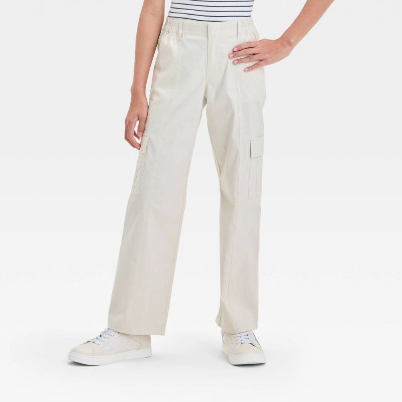 Photo 1 of (L) Girls' Straight Leg Cargo Pants - Art Class™ Khaki L: Midweight Cotton-Spandex, 27" Inseam