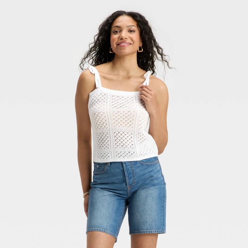 Photo 1 of (M) Women's Openwork Sweater Tank - Universal Thread™ White M
