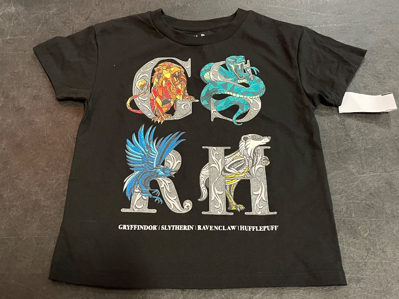 Photo 1 of (XS) Boys' Harry Potter Hogwarts Houses Short Sleeve Oversized Graphic T-Shirt - Black XS
