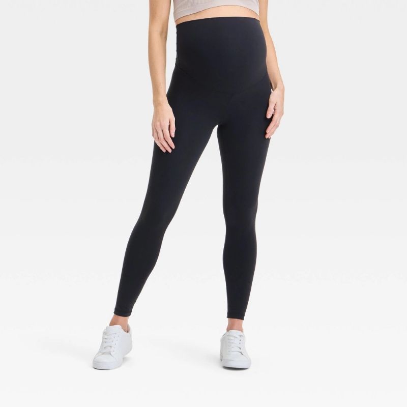 Photo 1 of (XS) Over Belly High-Rise Active Maternity Leggings - Isabel Maternity by Ingrid & Isabel™ Black XS: Recycled Polyester, Spandex, Slim Leg