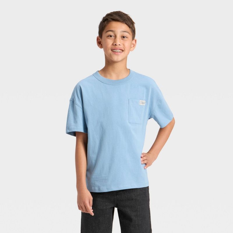View 1 of (XS) Boys' Short Sleeve Oversized Fit T-Shirt - Cat & Jack™ Dusty Blue XS