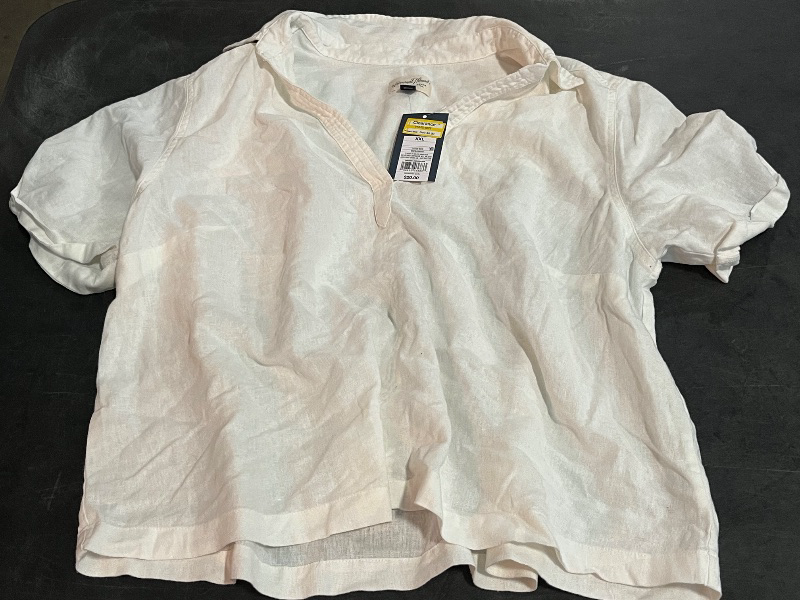 Photo 1 of (XXL) Women's Short Sleeve Popover Blouse - Universal Thread™ White XXL: Linen Rayon Blend, Relaxed Fit, Pullover
