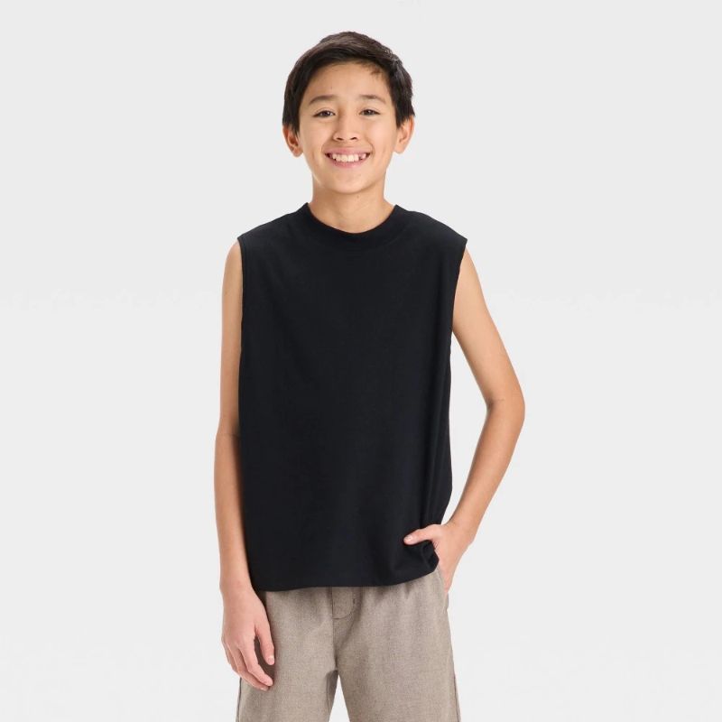Photo 1 of (S) Boys' Cutoff Tank Top - Art Class™ Black S: Crew Neck, Midweight Knit Jersey, Pullover Style
