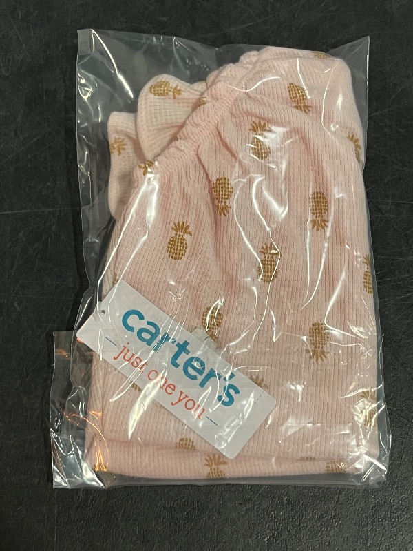 Photo 1 of (6M) Carter's Just One You® Baby Girls' Pineapple Textured Romper - Pink 6M: Cotton-Polyester Blend, Flutter Sleeves, Crotch Snap
