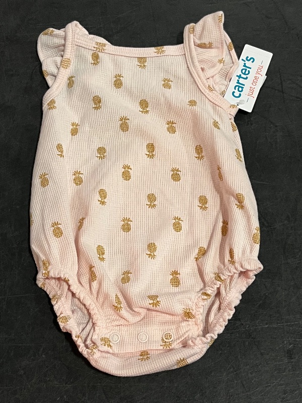 Photo 1 of (6M) Carter's Just One You® Baby Girls' Pineapple Textured Romper - Pink 6M: Cotton-Polyester Blend, Flutter Sleeves, Crotch Snap
