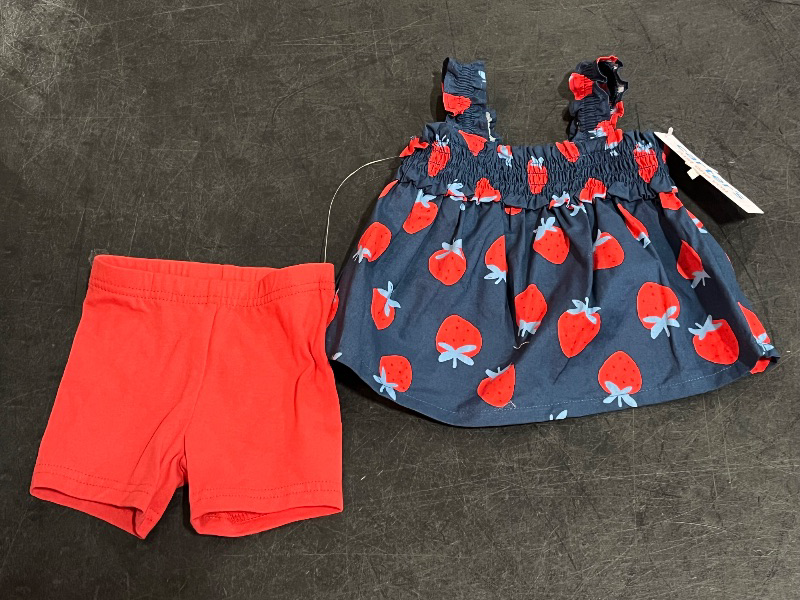Photo 1 of (3M) Carter's Just One You® Baby Girls' Strawberries Top & Bottom Set - Blue/Red 3M: Cotton Tunic & Pull-on Shorts, Infant Apparel