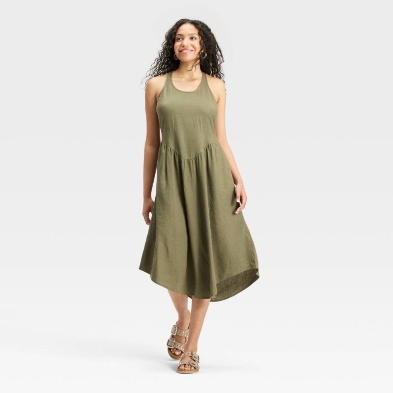 Photo 1 of (XL) Women's Drop Waist MIDI a-Line Dress - Universal Thread™ Olive Green XL
