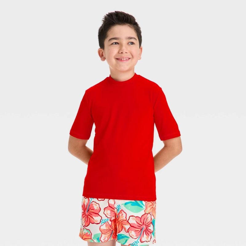Photo 1 of (M) Boys' Short Sleeve Rash Guard Top - Cat & Jack™ Red M
