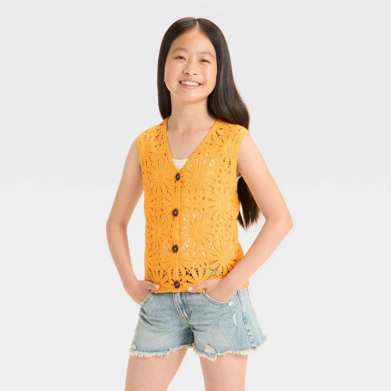 Photo 1 of (M) Girls' Open Work Sweater Vest - Art Class™ Orange M
