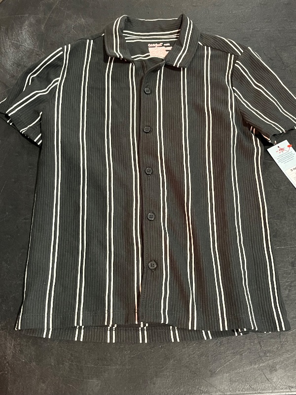 Photo 1 of (S) Boys' Short Sleeve Vertical Striped Button-Down Shirt - Cat & Jack™ Charcoal/Cream S