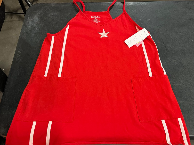 View 2 of (XL) Women's Star Side Striped Graphic Dress - Red XL