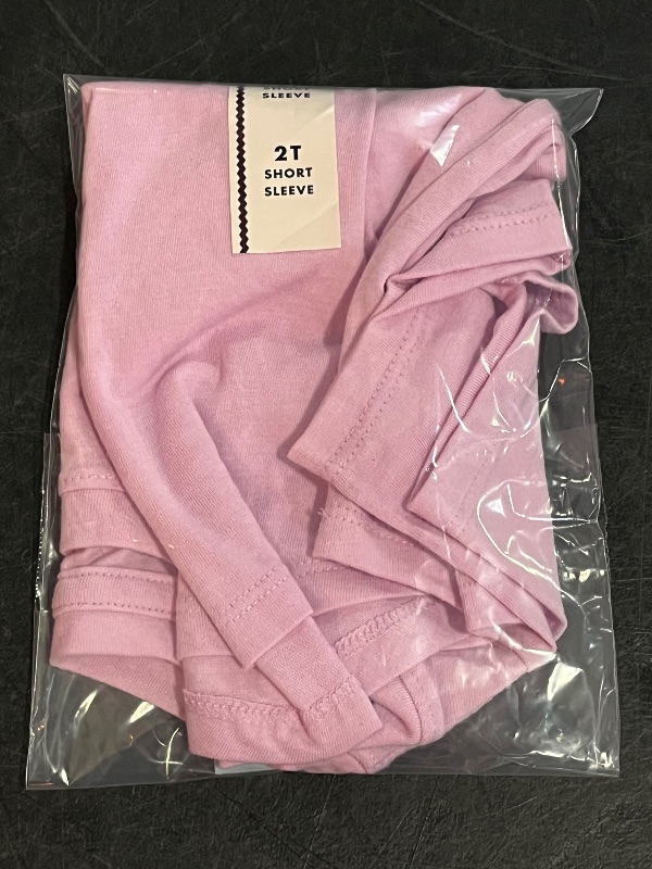 Photo 1 of 2T Toddler Girls' Solid Knit Short Sleeve T-Shirt - Cat & Jack™ Light Purple 2T: Crew Neck, Pullover
