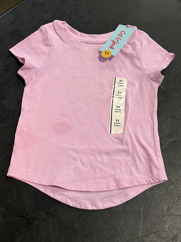 Photo 1 of 2T Toddler Girls' Solid Knit Short Sleeve T-Shirt - Cat & Jack™ Light Purple 2T: Crew Neck, Pullover
