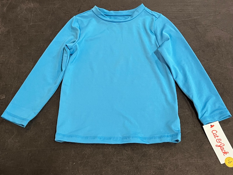 Photo 1 of 3T Toddler Long Sleeve Solid Rash Guard Top - Cat & Jack™ Blue 3T: UPF 50+ Swimwear Jersey
