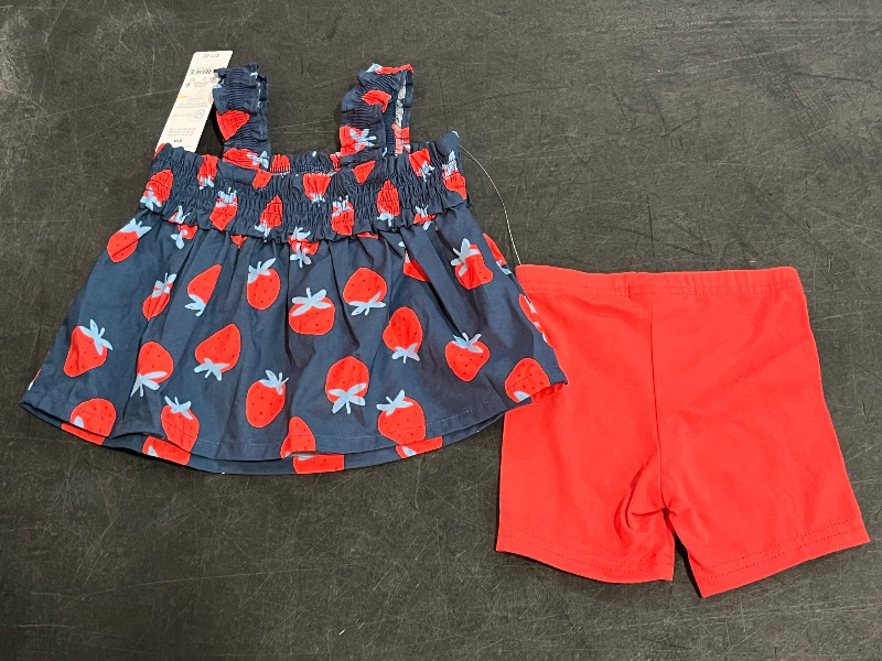 Photo 1 of 6M Carter's Just One You® Baby Girls' Strawberries Top & Bottom Set - Blue/Red 6M: Cotton Tunic & Shorts, Elastic Waistband