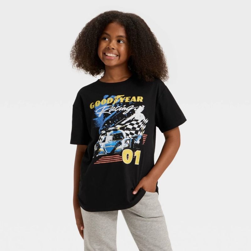 Photo 1 of (XL) Girls' Goodyear Racing Oversized Short Sleeve Graphic T-Shirt - Black XL
